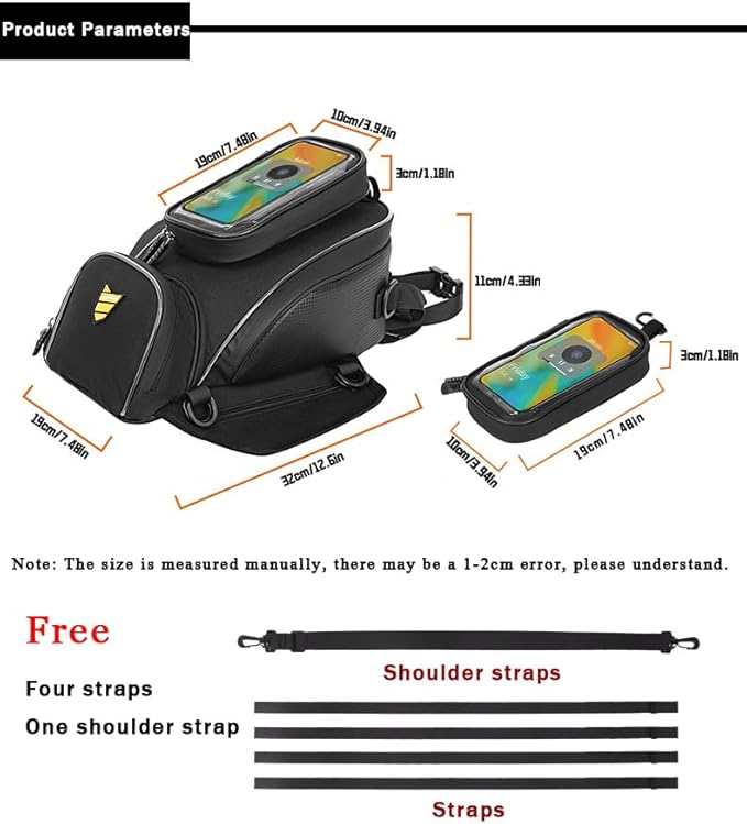 Motorcycle Tank Bag for BMW K1600B K1600GT K1600GTL K1600 B GT GTL, Oxford Magnetic Motorbike Bag Water-Resistant Motorcycle Gas Tank Bag with Magnets and Straps for Touring,B/Strap