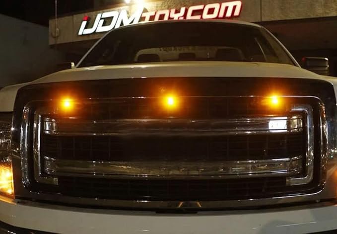 iJDMTOY 3pc Set Custom Retrofit Amber Yellow Front Grille Mesh Mount LED Lighting Kit Compatible with Trucks SUVs