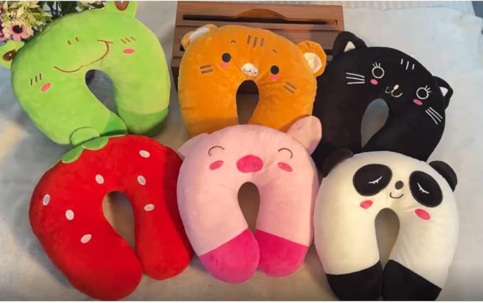 Travel Pillow for Kids, Cute Animal Neck Pillow Support U Shaped Cushion Plush Soft Rest Reading Pillows Sleeping Pillows for Airplane Train Car (Color:Pink Pig)