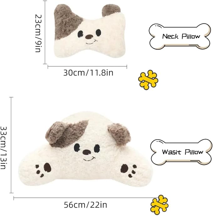 Car Headrest and Lumbar Support for Driving Cute Dog Car Headrest Pillow Head Neck Support Girl-Style Interior Decor