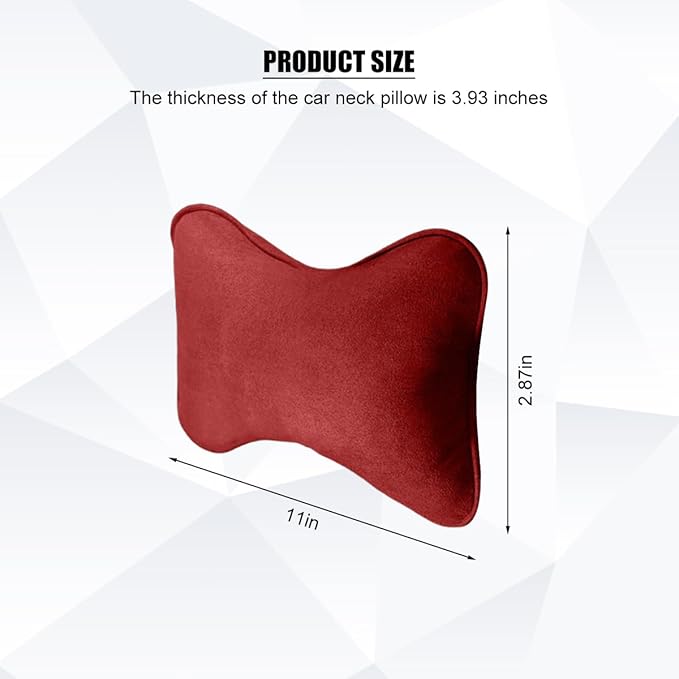 Car Headrest Pillow, Suede Soft Comfortable Breathable Vehicle Seat Neck Support Cushion with Adjustable Strap, Ergonomic Design Auto Head Rest Pad, Universal for Sedan RV Truck (Red)