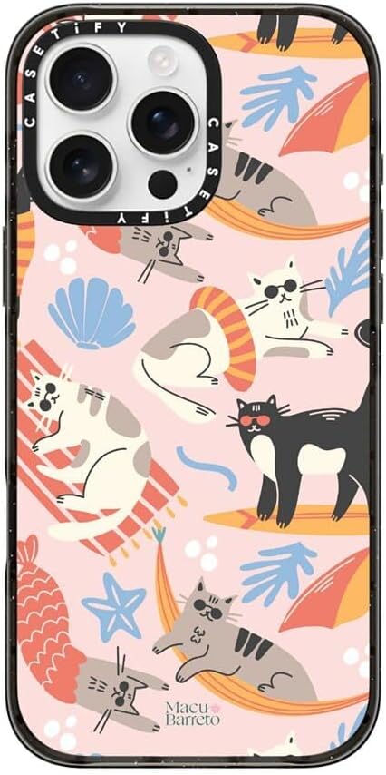 CASETiFY Impact Case for iPhone 16 Pro Max [8.2ft 4X Military Grade Drop Protection/Compatible with Magsafe] - Cozy Cats - Clear Black
