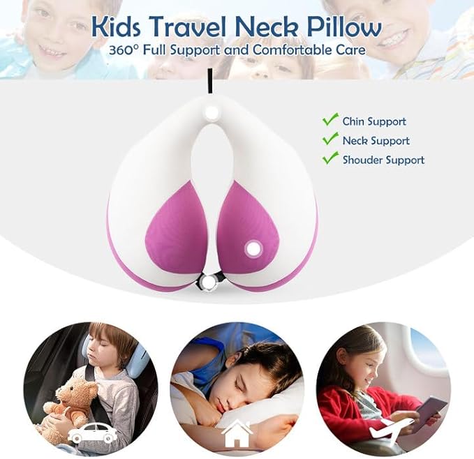 MOOB Travel Pillow for Kids, Traveling Gifts for Toddler & Children U-Shape Car Seat Head Travel Neck Pillow, Kids Neck Pillow for Car Headrest Purple