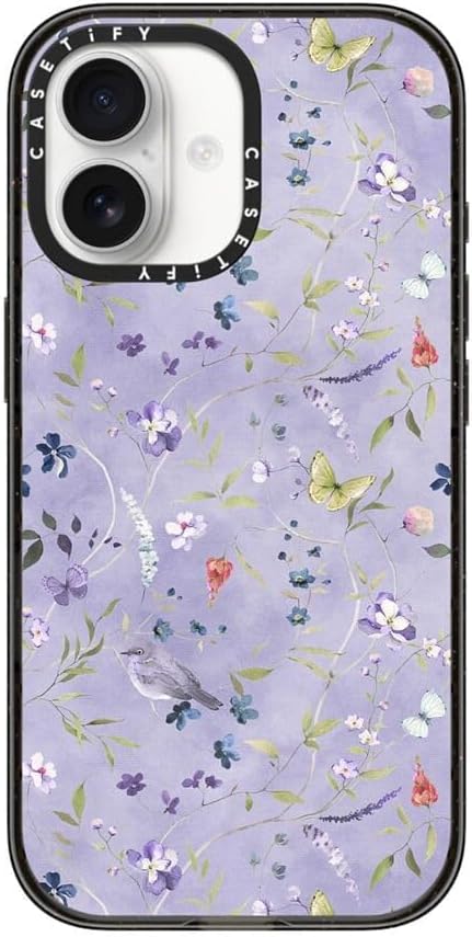 CASETiFY Impact iPhone 17 Case [Slim/Compatible with Magsafe / 8.2 ft. 4X Military Grade Drop Protection] - Floral Reverie Purple - Clear Black