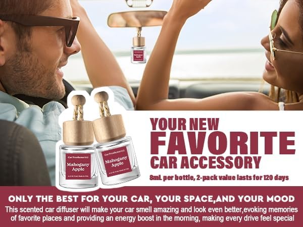 C Classy Hanging Car Air Freshener 2 Pack, Mahogany Apple Essential Oil Diffuser, Long-Lasting Fragrance, Cute Glass Bottle Car Accessories for Women & Men, Made in USA