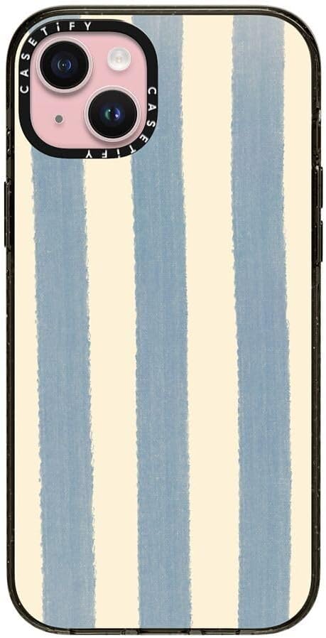 CASETiFY Impact Case for iPhone 15 Plus [8.2ft 4X Military Grade Drop Protection/Compatible with Magsafe] - Blue Stripes - Clear Black