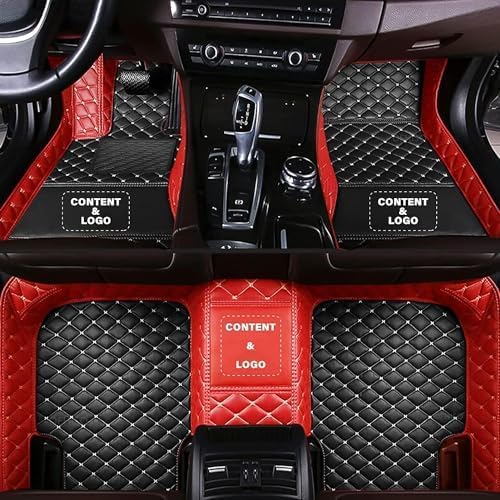 Custom Making Car Floor Mats Compatible for 2000-2025 All Mode Sedan SUV Sports Car Full Coverage Cute Pads Protection Non-Slip Leather Floor Liners (Black+Red)