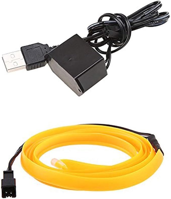 ABALDI 5M/16FT Neon Light El Wire LED USB Strip Lights for Cars Halloween Christmas Xmas Festival Parties Decoration(5m,USB,Yellow)