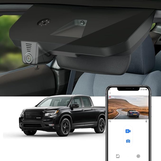 Fitcamx 4K Dash Cam Suitable for Honda Ridgeline 2017-2025 RT RTS Trail Sport Black Edition RTL (DZ-0337), OEM Look, UHD 2160P Video, WiFi & APP, Loop Recording, G-Sensor, Plug & Play, 64GB Card
