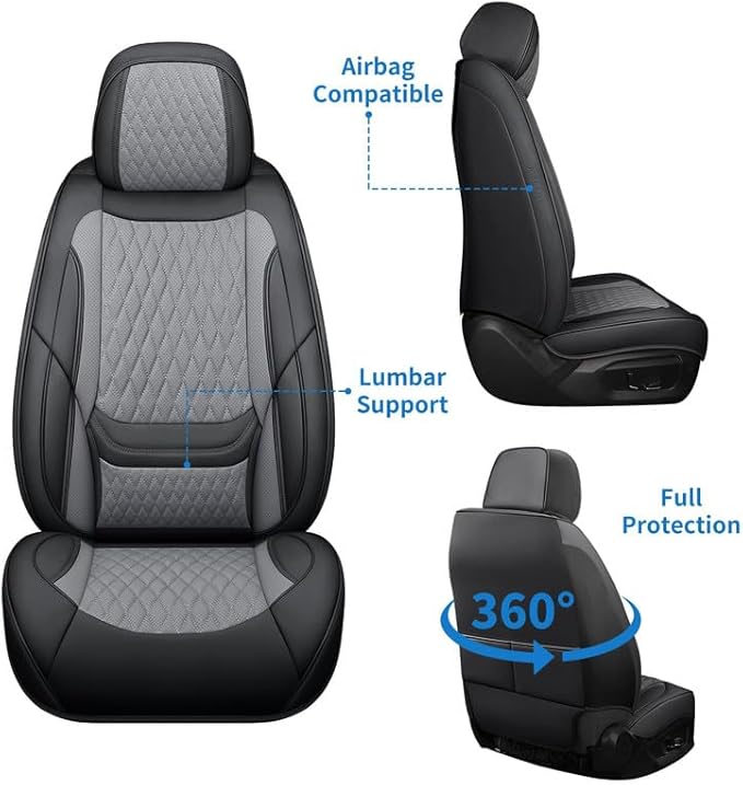 Car Seat Covers Full Set Custom Fit for Ford Focus 2000-2018 - Premium Faux Leather with Lumbar Support | Breathable, Waterproof, Anti-Slip, Durable (Black&Gray,Full Set)