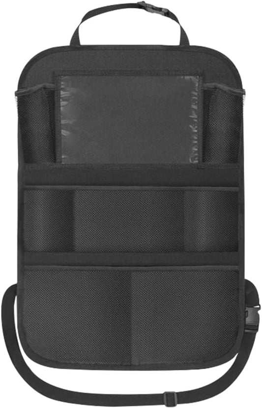Car Backseat Organizer with 10'' Tablet Holder, Oxford Fabric Auto Seat Back Protector Kick Mats for Kids, Car Back Seat Storage Pockets Organizer, Essentials Travel Accessories for Road Trip (1PC)