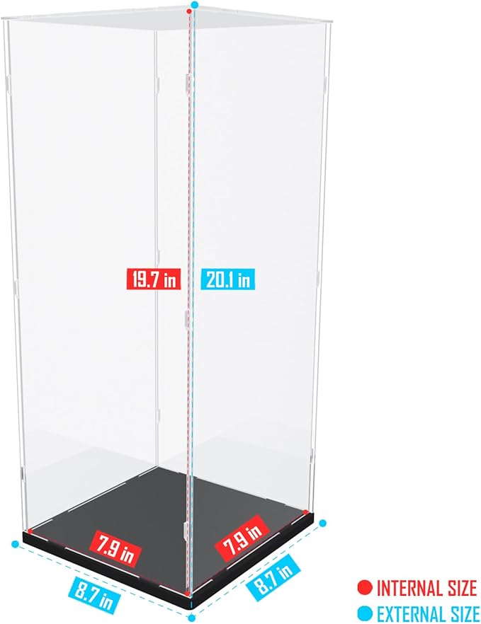 Choowin 20 inch Tall Acrylic Display Case for Lego Statue of Liberty 21042 Display Thickened Clear Acrylic Display Cases for Collectibles Figures Doll Assemble Dustproof Display Box(Black Base)