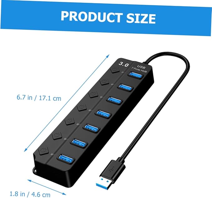 OSALADI USB Hub Individual Off Port USB Splitter for Laptop and Computer High-Speed Data Transfer Led Indicator Thick Core Cable for Power Supply