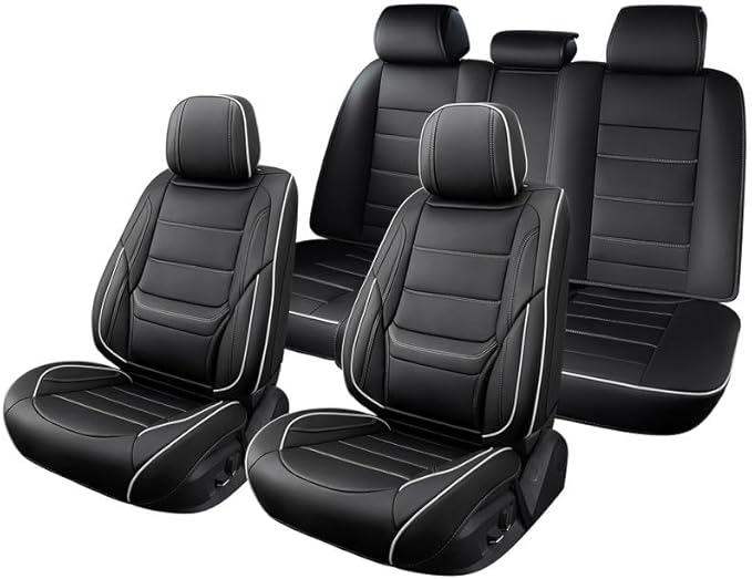 Car Seat Covers Full Set Fit for Buick Encore GX 2012-2026, Premium Faux Leather Waterproof Car Seat Protectors with Lumbar Support, Breathable Anti-Slip Easy to Install(Black&White,Full Set)