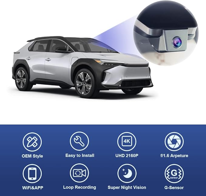 Fitcamx 4K Dash Cam Compatible with Toyota bZ4X 2023-2026 XLE Plus Limited Nightshade, OEM Factory Look, 2160P UHD Video, Built-in WiFi & APP, Loop Recording, G-Sensor, Easy to Install, 64GB Card
