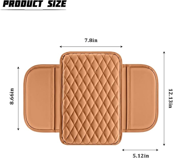 Car Armrest Cushion Pad, Leather Vehicle Center Console Cover with 2 Storage Bags, Non-Slip Automotive Interior Arm Rest Seat Box Cover Accessories, Universal for SUV RV Sedan (Orange)