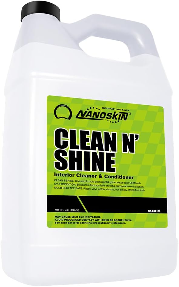 Nanoskin CLEAN N’ SHINE Interior Cleaner, Conditioner & Dressing 1 Gallon – Car Wash Interior Spray for Car Detailing | Restores Leather, Plastic & Vinyl Surfaces | For Cars, Trucks, Motorcycles, RVs