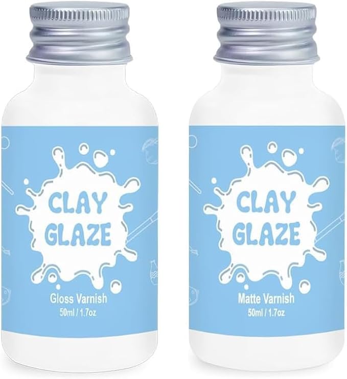 2 x 50ml Air Dry Clay Glaze, Clay Glaze Air Dry for Airdry Clay, Air Dry Clay Varnish Can Not Only Used to Prevent Clay Cracking, Scratches, and Wear,It Can Also Having a Glaze Effect (Gloss+Matte)