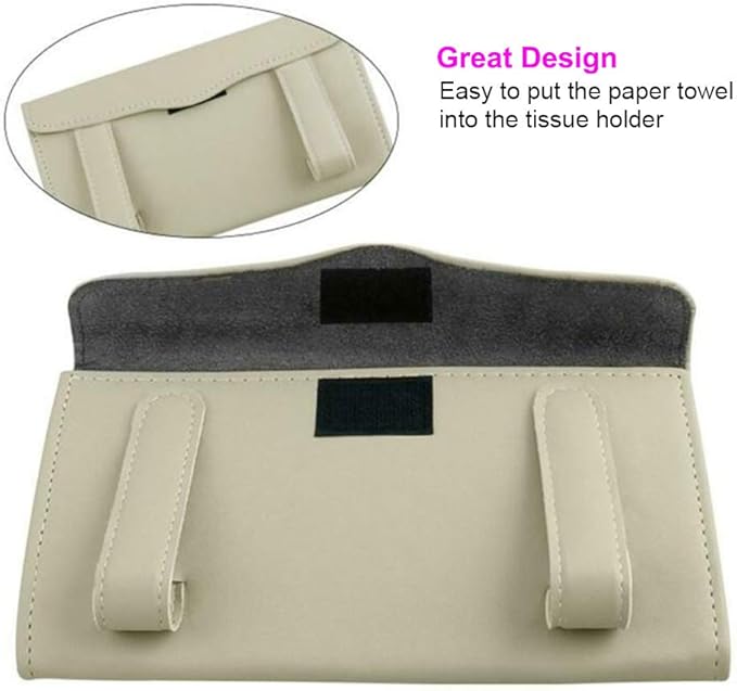 Car Tissue Holder, Sun Visor Napkin Box, Auto Napkin Case with Tissues Refill, Paper Towel Dispenser, Vehicle Interior Accessories Universal for Car SUV Pickup Truck-Beige