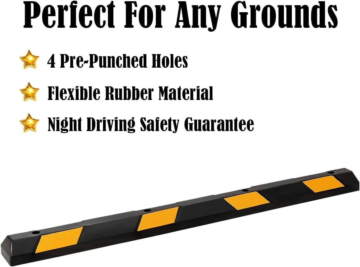ERGOMASTER Parking Stopper for Garage,72” Rubber Parking Block with 8 High Reflective Yellow Safety Stripes for Vehicles Truck Driveway, Protect Pumpers from Cars Vans Trucks (2 Pack)