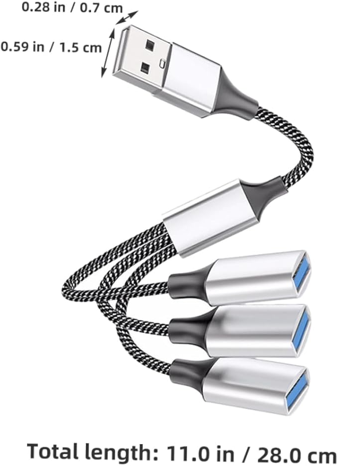 KALLORY USB Hub Splitter 1 Male to 3 Female Portable USB Power Adapter for Laptop and Car for Fast Charging and Data Sync