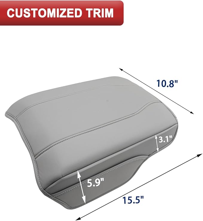 KBH Center Console Armrest Cover for Honda Pilot 2023-2026, Ridgeline 2024 2025, Passport 2024-2026, Middle Console Lid Protector, Vinyl Leather Trim with Side Pockets, Anti-Scratch, Gray