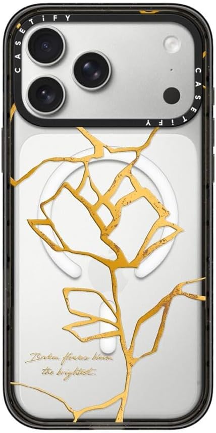 CASETiFY Impact iPhone 17 Pro Max Case [Slim/Compatible with Magsafe / 8.2 ft. 4X Military Grade Drop Protection] - Kintsugi Flower - Clear Black