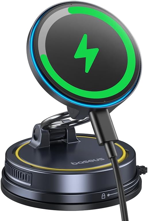 Baseus Vacuum 15W for Magsafe Car Mount Charger, 119LBS Suction Cup 720° Adjustable Magnetic Car Charger Phone Holder, Foldable Cell Phone Holder with Reusable Washable Gel for Car & for 17to13 iPhone