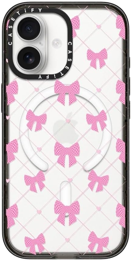 CASETiFY Impact iPhone 17 Case [Slim/Compatible with Magsafe / 8.2 ft. 4X Military Grade Drop Protection] - Bow-net Lace - Clear Black