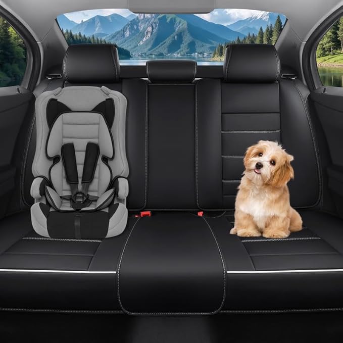 Car Seat Covers Full Set Custom Fit for Mercury Sable 1995-2009-Luxury Leather with Lumbar Support, Breathable, Waterproof, Anti-Slip, Durable, Easy to Install (Black&White,Full Set)