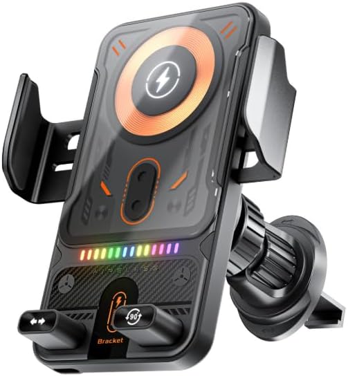 15W Car Air Vent Wireless Charging Phone Mount - Auto-Clamp Qi Fast Charger for iPhone Android, 90° Rotatable Phone Holder for Universal Car Vent Mounting