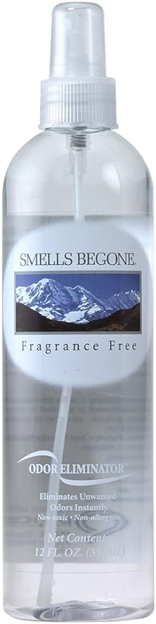 SMELLS BEGONE Air Freshener Spray - Odor Eliminator - Eliminates Odors from Smoke, Trash Cans, Pets, Cars and Boats - Fragrance Free - 12 Ounce