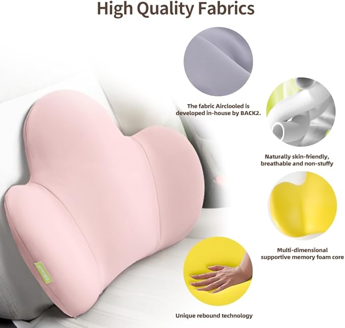 Lumbar Support Pillow for Office Chair, Gaming Chair, Car Driver Seat Back Cushion, Bed & Couch, Gifts for Friends and Parents,Ergonomic Back Support Pillow with Comfortable Memory Foam(Pink)