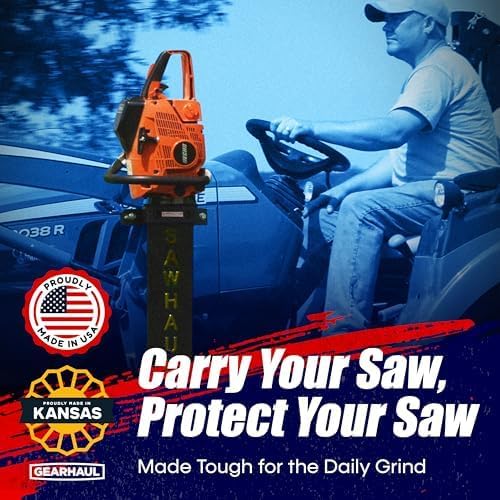 SawHaul Universal Tractor Chainsaw Holder - Made in Kansas USA - Fixed Mount Chainsaw Carrier (20" Yellow) Compatible w/All Brands