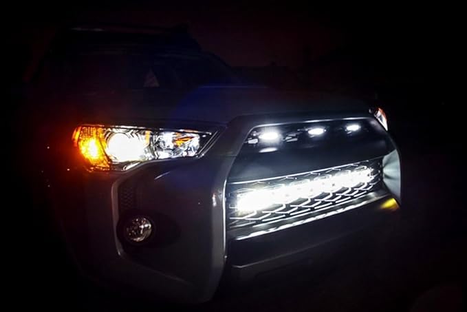 iJDMTOY 3pc Set Dark Smoked Lens Full LED Strip Front Grille Lighting Kit Compatible with 2014-up Toyota 4Runner, Includes (3) 24-SMD 6000K White LED Assy & Wiring Harness
