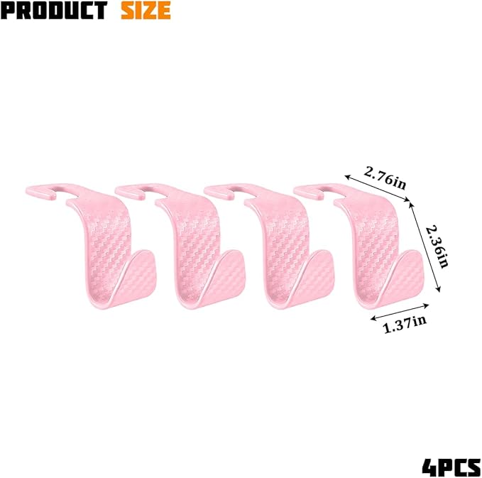 4PCS Car Seat Headrest Hook, Automotive Back Seat Storage Holder Hanger, Vehicle Interior Backseat Organizer Hanging Hook for Purse Handbag Grocery Bags, Universal Fit (Pink)