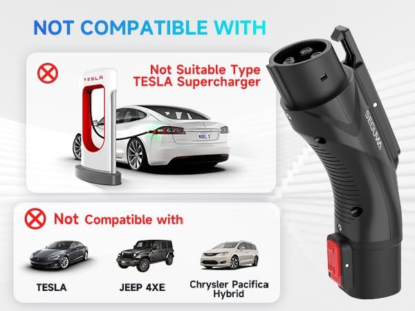 EV Charging Adapter for Tesla to J1772, Up to 60Amp with Safety Lock, IP65, Portable J1772 Tesla Adapter, Compatible with Tesla Mobile Charger Wall Connector Destination Chargers for All J1772 EVs