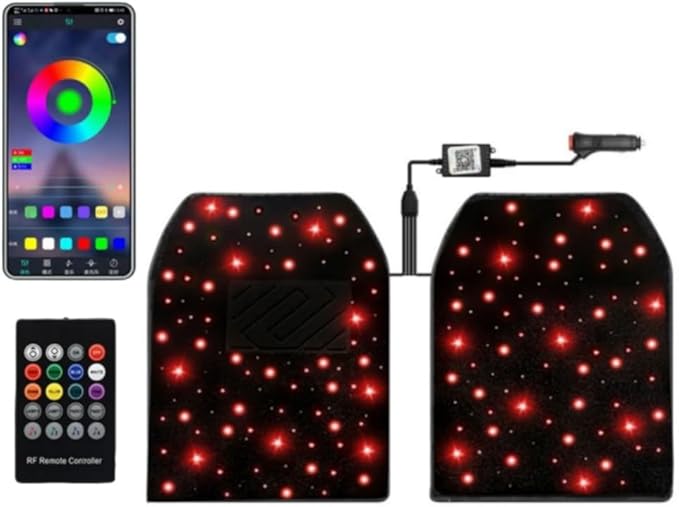 Interior Star Lights for Car, LED Starlights Floor Mats, Carpet Fiber Optic Foot Light Decoration (Set of 2)