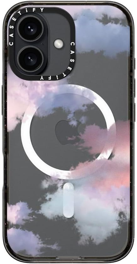 CASETiFY Impact Case for iPhone 16 [Slim / 8.2 ft. 4X Military Grade Drop Protection/Compatible with Magsafe] - Clouds - Clear Black