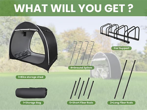 Bike Tent with Bicycle Racks Outdoor Portable Bike Storage Shed with 210D Oxford 800ppm Waterproof for 4/6 Bikes, Covers Shelter for Motorcycle, Garden Tools, Lawn Mower