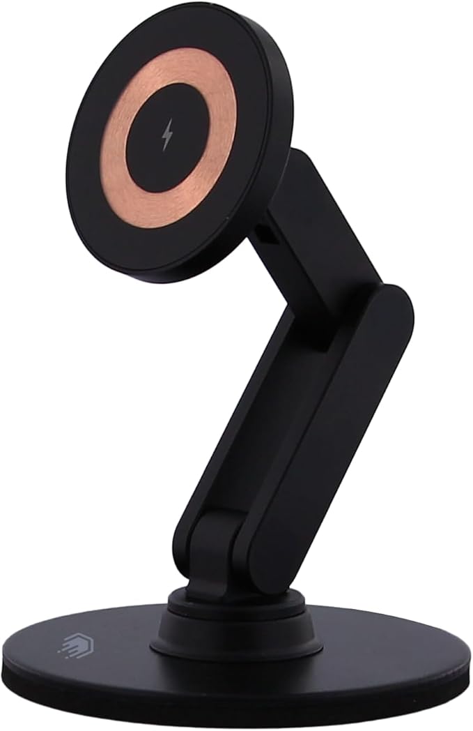 ClikDock Cell Phone Magnetic Wireless Charger Stand, 360° Spin, Aluminum Construction, Compatible with MagSafe Phones for iPhone & Andriod (Black)