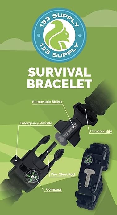 Paracord Bracelet Compass Hiking Survival Kit Emergency Whistle Fire Starter Camping Gear Hiking Essentials Fishing Hunting Accessories EDC Backpacking Gear Tactical Survival Gear Equipment