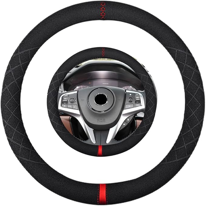 Suede Steering Wheel Cover,Compatible with Acura RLX RDX MDX ILX CDX PLX NSX TLX TLX-L Suede Leather Sport Non-Slip Wheel Cover Car Interior Accessories 15 inch for Man and Women