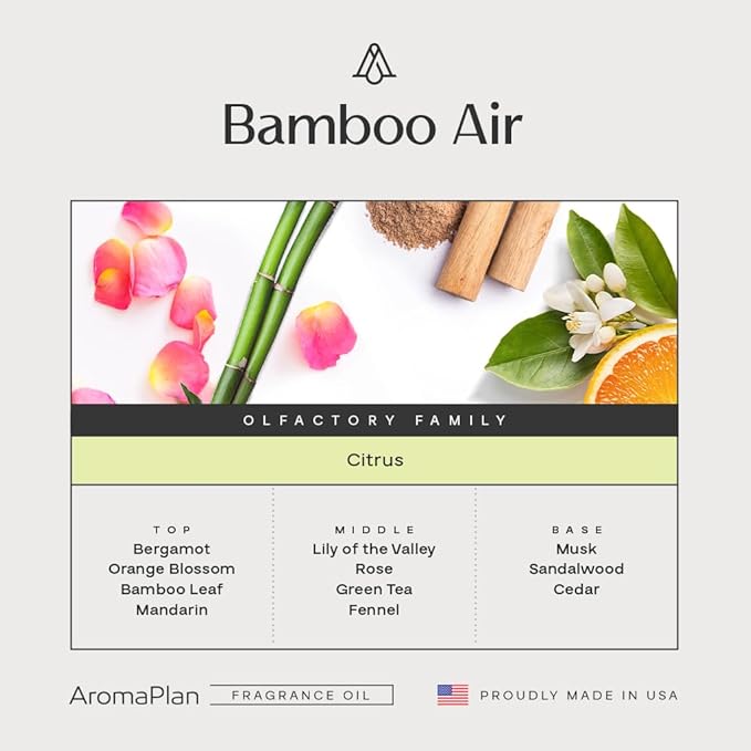 AromaPlan Hotel Scents Bamboo Air 16 Fl Oz (473ml), Home Luxury Aroma & Hotel Diffuser Oil- Hotel Diffuser Oil for Aromatherapy- USA Made, Bigger Bottle, Bolder Aroma & Longer Lasting