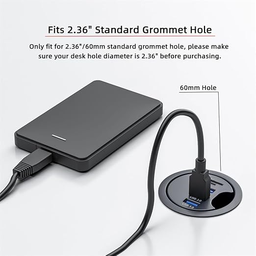 Xiwai USB 3.0 Hub Splitter, SD TF 3 Port USB Multiport Expander 60mm Desk Grommet Dock Station Micro-SD Card Reader for PC Desk Desktop