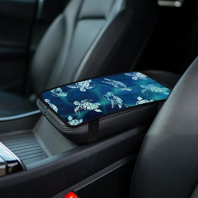 1pc Center Console Armrest Cover Pad 12.6x7.5 inch Sea Turtle Neoprene Car Armrest Cushion Waterproof Armrests Seat Box Cover Protector for Universal Cars Vehicles SUVs