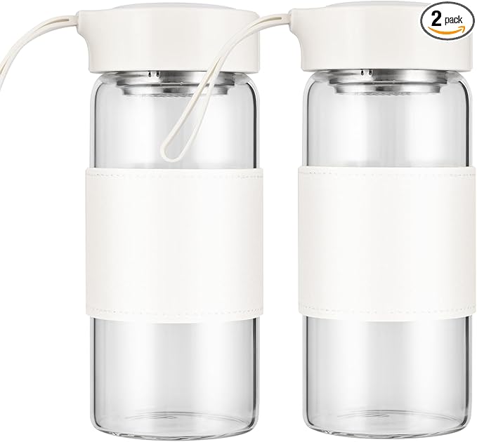 Small Glass Shaker Bottle, 2 Pack 16oz BPA Free Odorless Shaker Bottle with 304SS Mixing Ball and Removable Cleaning Brush for Fitness & Protein Shakes(White-2Pack)