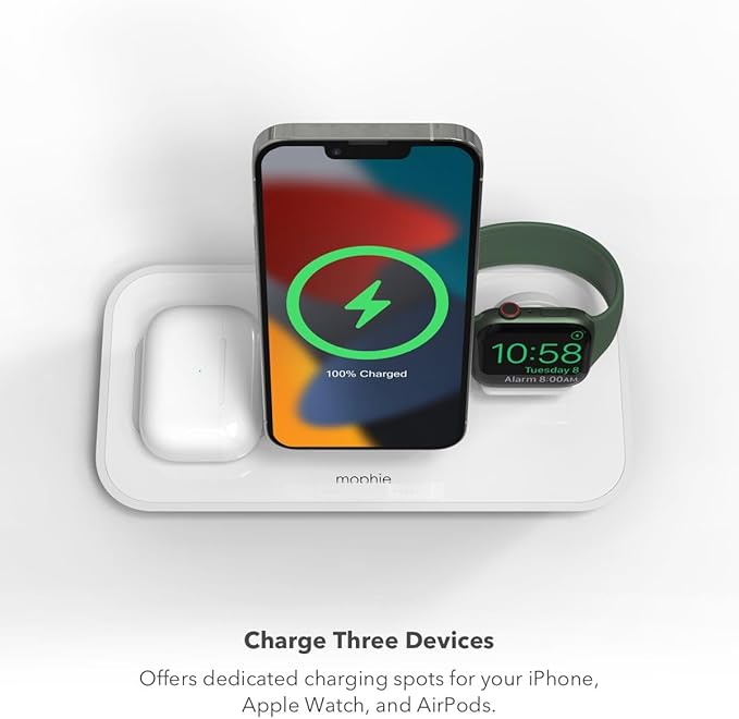 Mophie 3-in-1 Stand for MagSafe Charger - Simultaneous Charging for iPhone, Apple Watch, and AirPods (Magsafe Charger not Included)