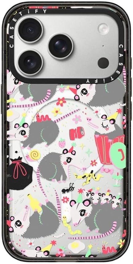 CASETiFY Impact iPhone 17 Pro Case [Slim/Compatible with Magsafe / 8.2 ft. 4X Military Grade Drop Protection] - Opossum Symposium - Clear Black