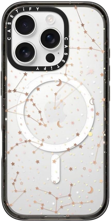 CASETiFY Impact Case for iPhone 16 Pro [Slim / 8.2 ft. 4X Military Grade Drop Protection/Compatible with Magsafe] - Space Pattern On Clear Background - Clear Black